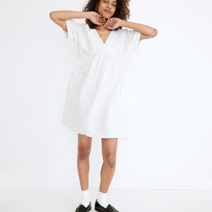 NWT Madewell Linen-Blend V-Neck Dolman-Sleeve Mini Dress in Stripe - sz L
